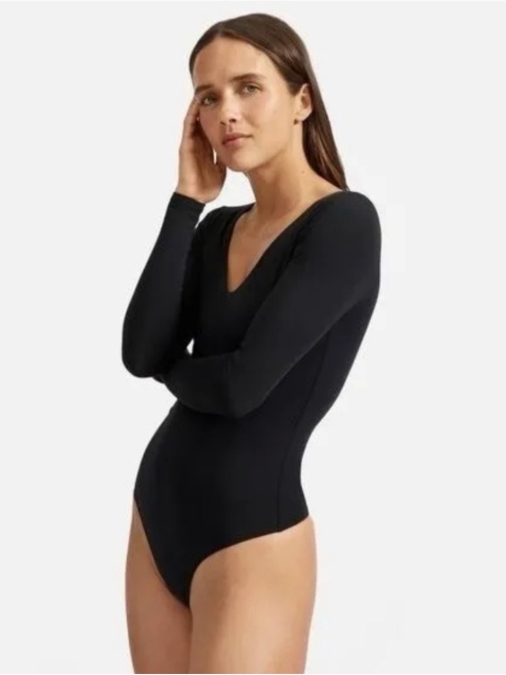 Everlane Black Long-Sleeve V-Neck Bodysuit Small